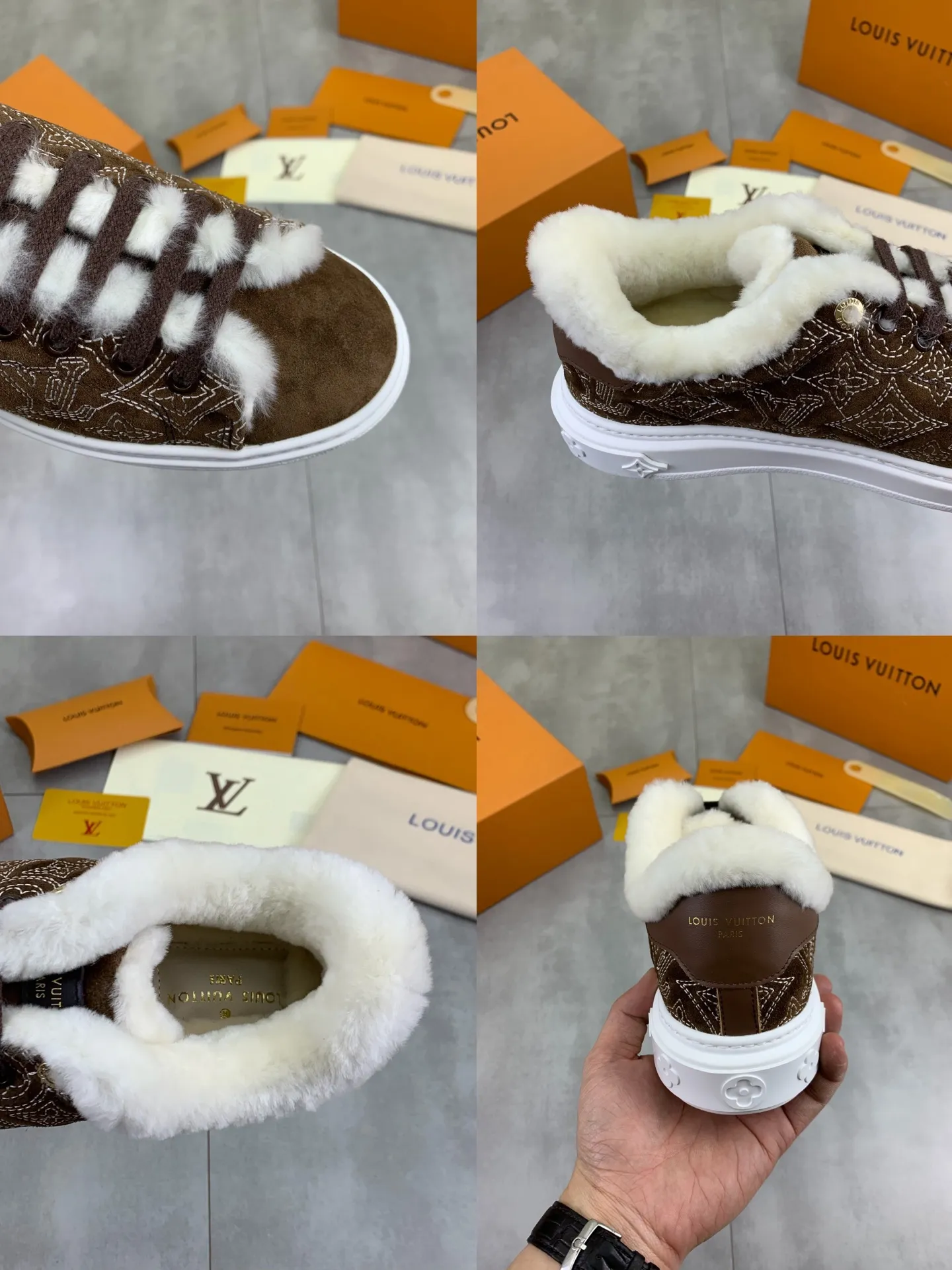 Factory price P740 Wool lining 💶 Top version [LOUIS VUITTON] Couple 🧑‍🤝‍🧑 Craftsman style Counter series (original order) New style 🍀LV Louis Vuitton - top version LV classic high-top trendy shoes! Made of imported original craft calfskin, original warm wool lining, and original wear-resistant, lightweight, high-end TPU outsole! High quality products! 3️⃣ colors available, code numbers: female 35-39, male 39-44 (female 40, male 45 46 customized)